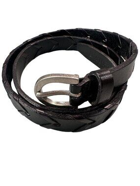 Lauren Ralph Lauren Braided Leather Belt Statement Womens Silver Buckle